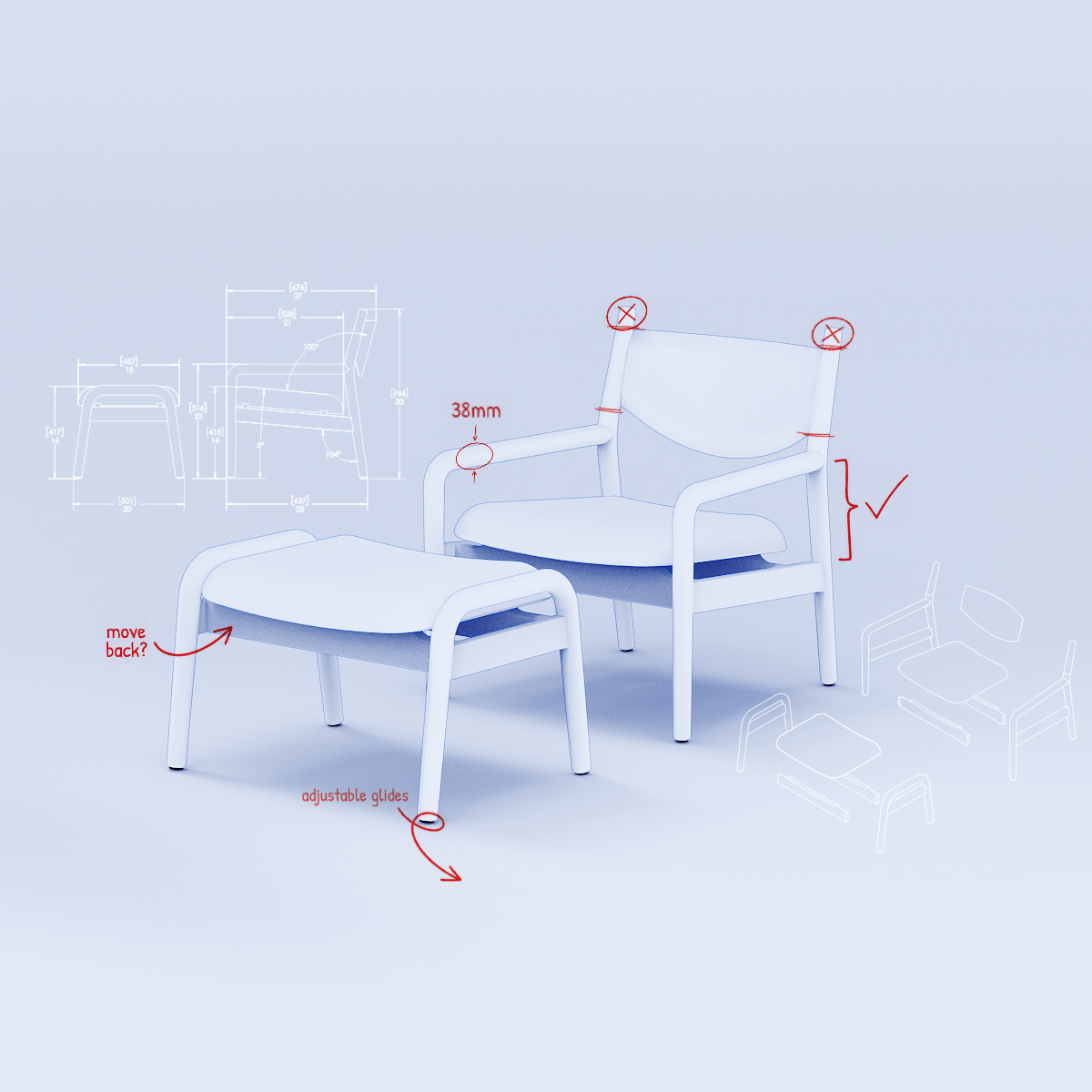 3D model — chair and ottoman