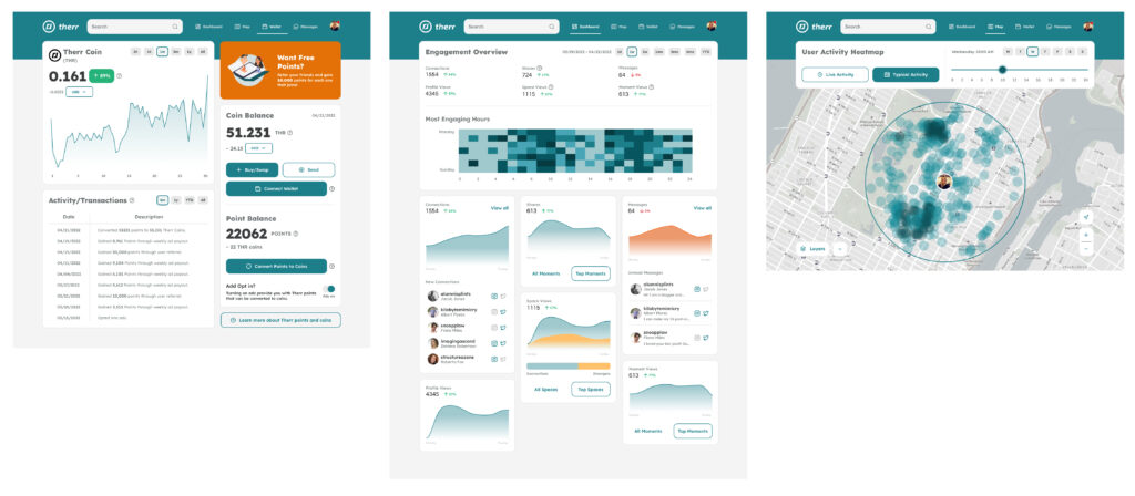 🔍 Concept screens for token, analytics, and map dashboards.